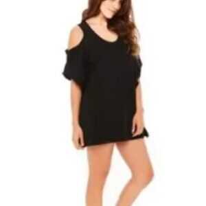 New Cuban Mambo Mini Dress Jet Black Batwing Sleeve Cover-up Beach Dress M / S